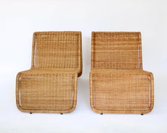 Tito Agnoli Rattan Sculptural Italian Lounge Chairs "P3" for Bonacina