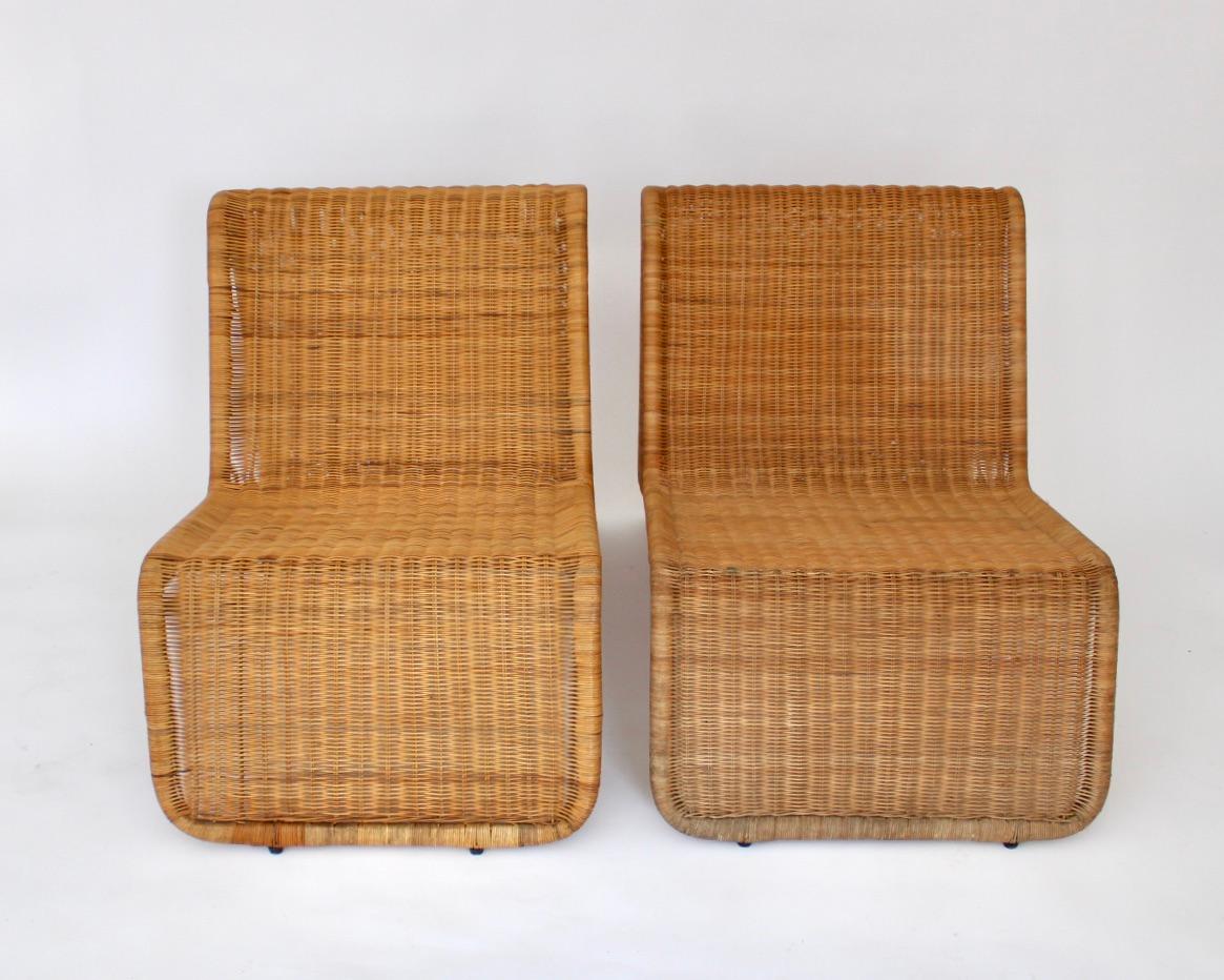 Mid-Century Modern Tito Agnoli Rattan Sculptural Italian Lounge Chairs 