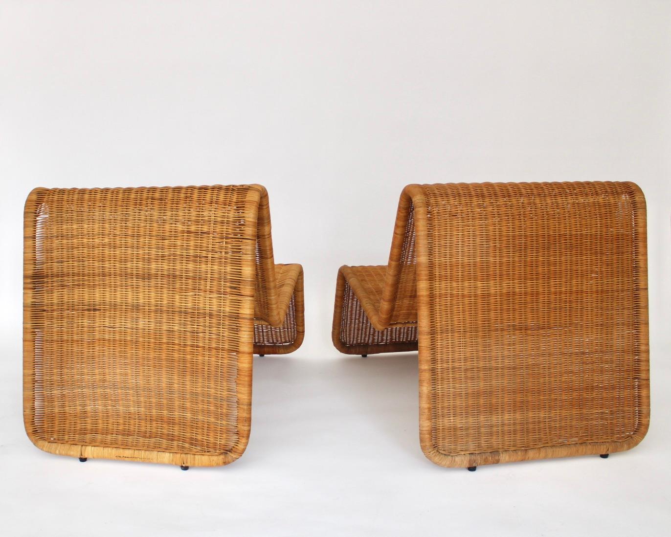 Mid-20th Century Tito Agnoli Rattan Sculptural Italian Lounge Chairs 