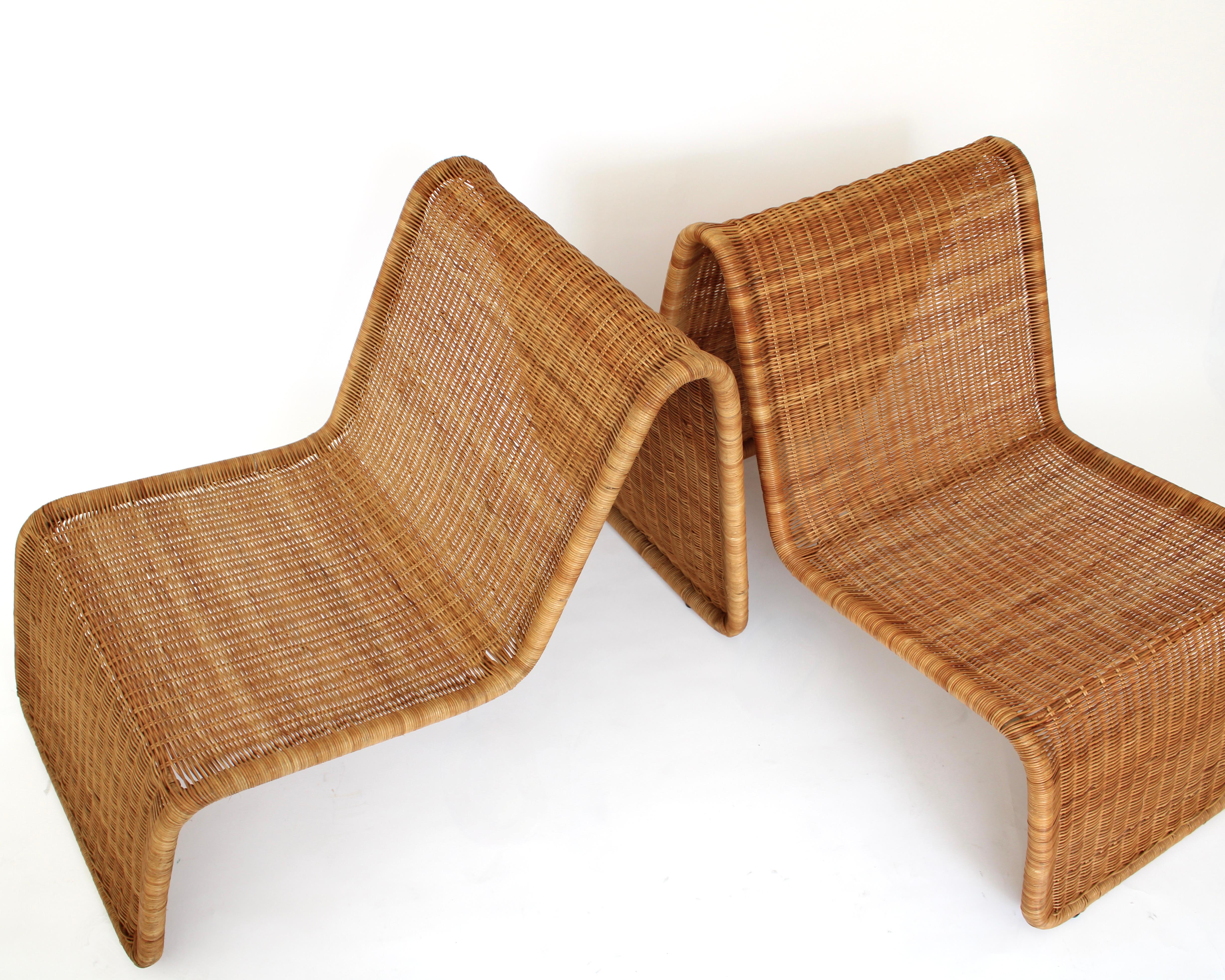 Tito Agnoli Rattan Sculptural Italian Lounge Chairs 