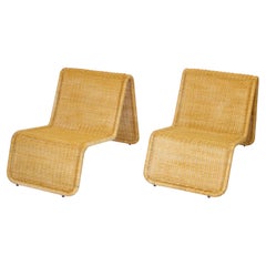 Tito Agnoli Rattan Sculptural Italian Lounge Chairs "P3" for Bonacina