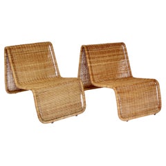 Tito Agnoli Rattan Sculptural Italian Lounge Chairs "P3" for Bonacina