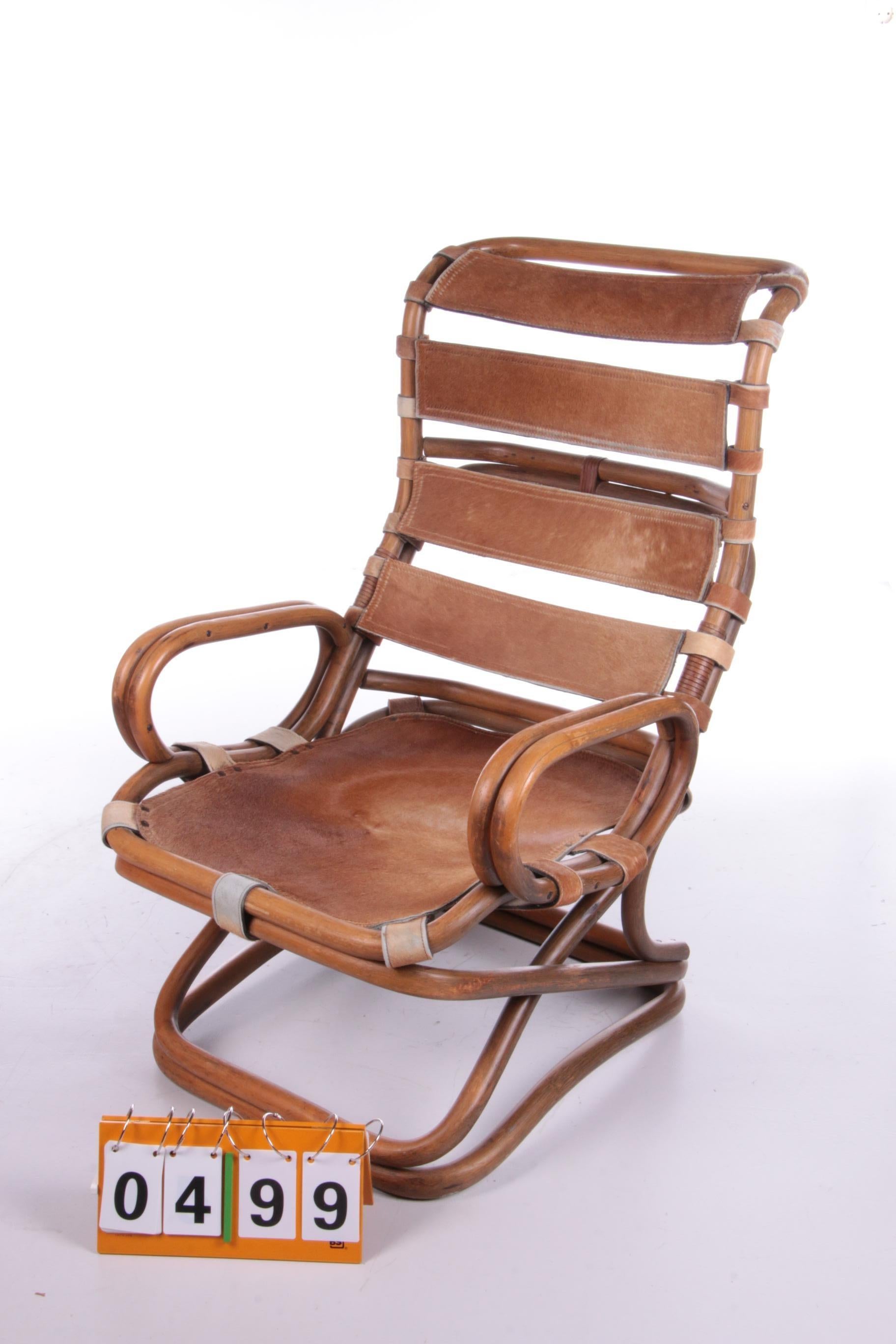 Mid-Century Modern Chaise de relax Tito Agnoli en bambou et cuir, 1960 en vente