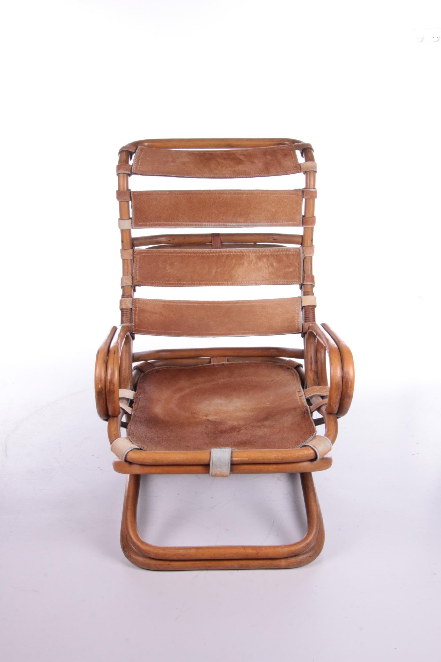 italien Chaise de relax Tito Agnoli en bambou et cuir, 1960 en vente