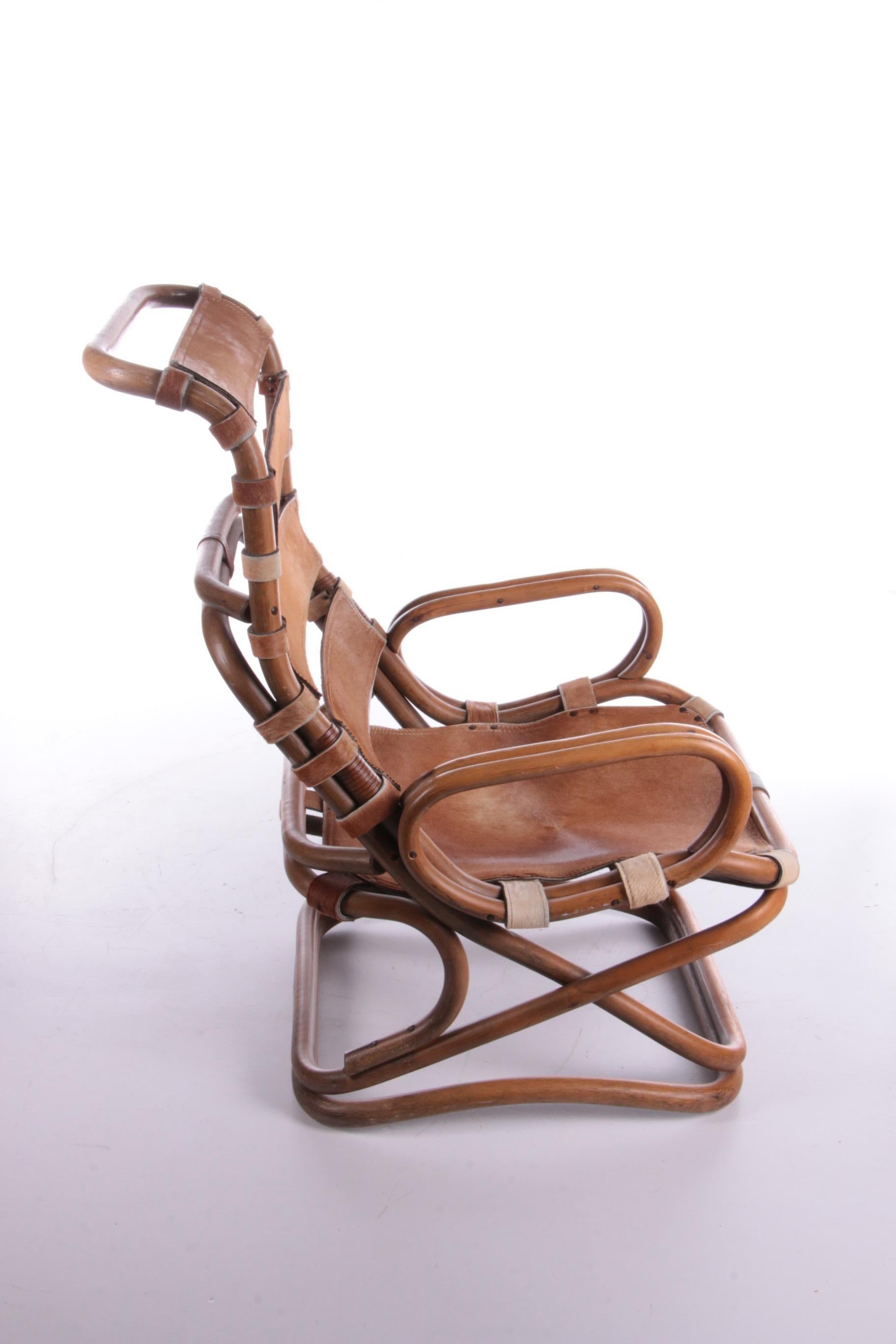 Cuir Chaise de relax Tito Agnoli en bambou et cuir, 1960 en vente