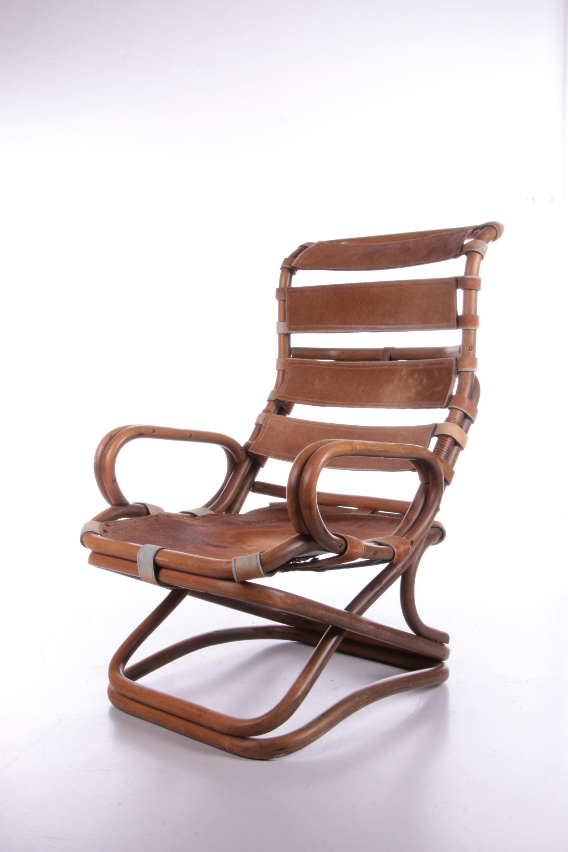 Chaise de relax Tito Agnoli en bambou et cuir, 1960 en vente 1