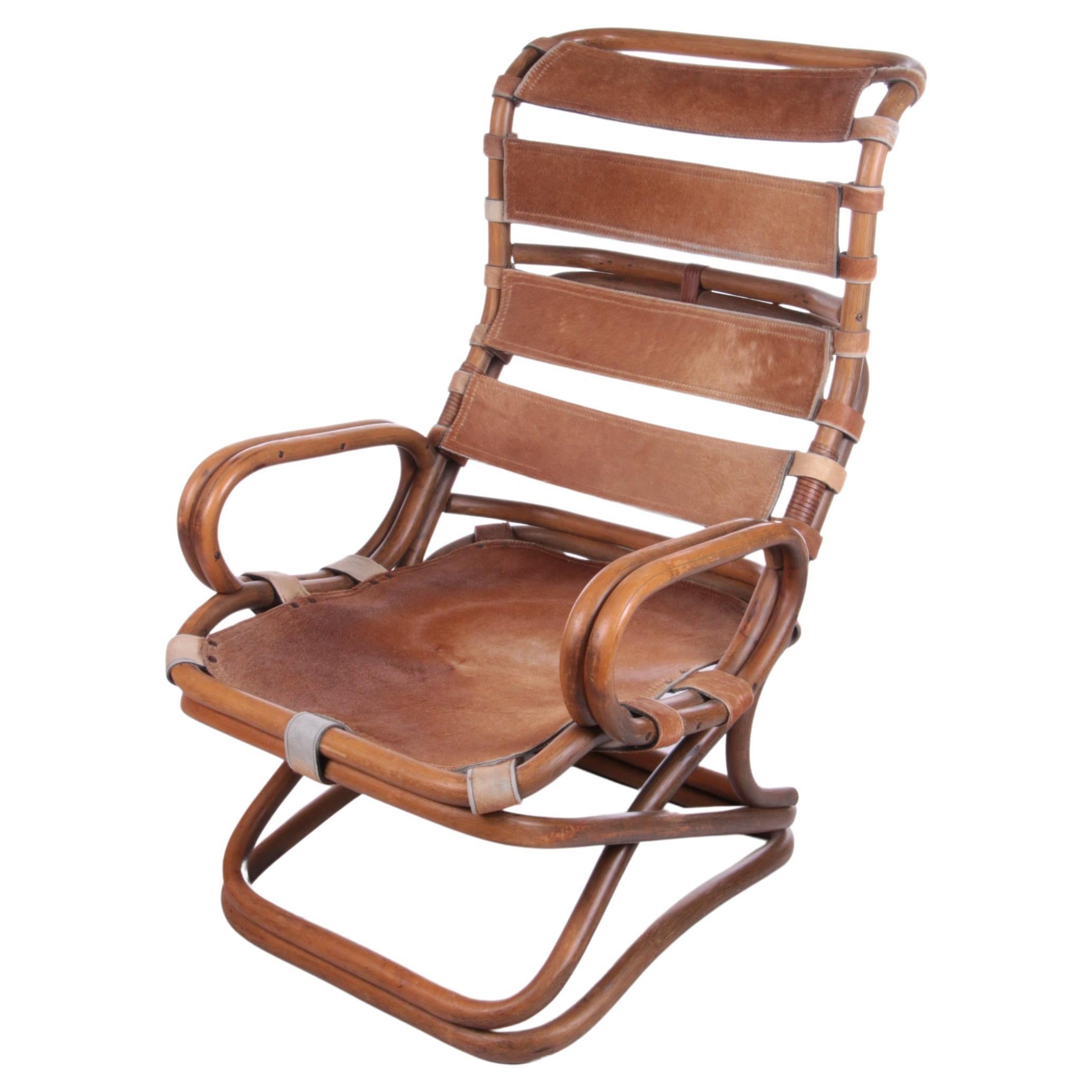 Tito Agnoli Relax Chair Made of Bamboo and Leather, 1960