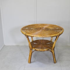 Tito Agnoli - Round Two-Tier Coffee Table in Bamboo and Rattan Italy, 1960s