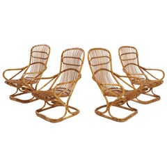 Tito Agnoli Conjunto de cuatro sillones y mesa de bambú, Bonacina, Italia 1960