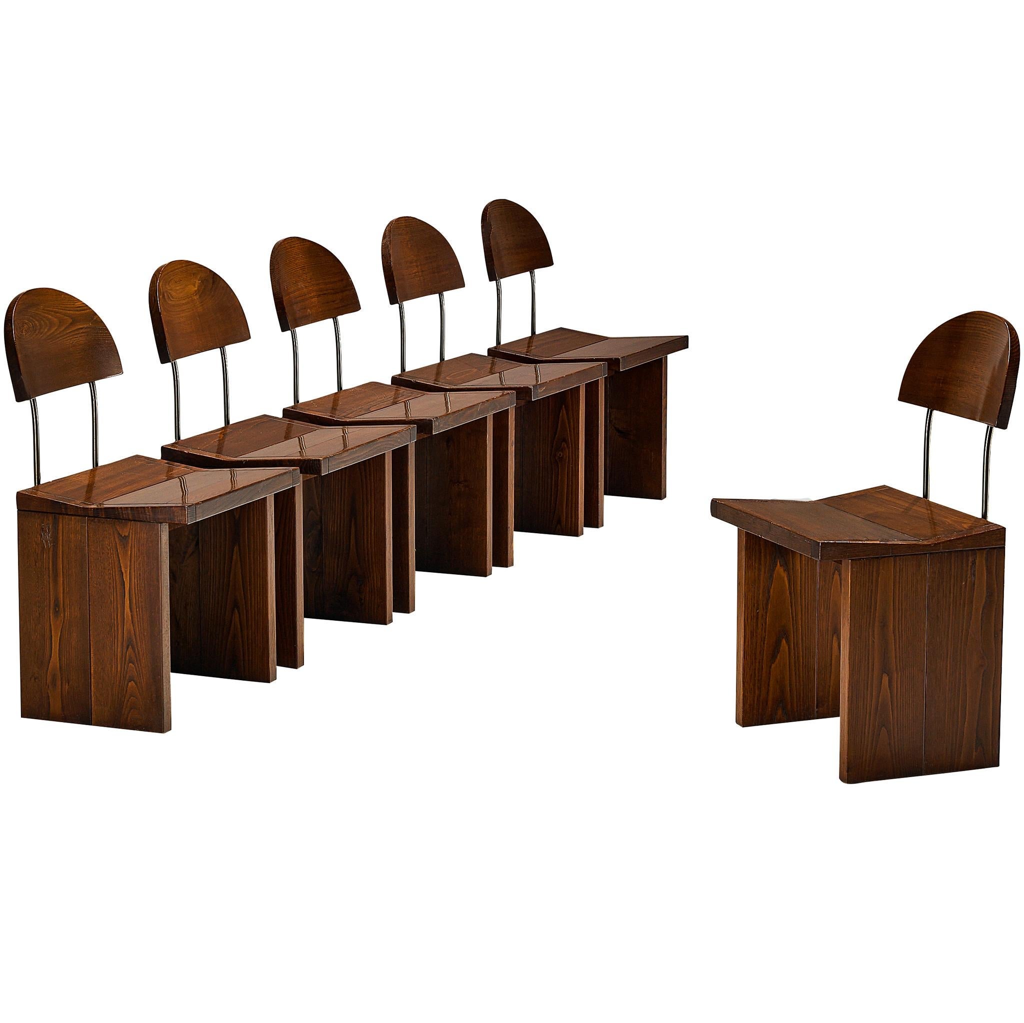 Tito Agnoli Sechser-Set 
Ilex
 Esszimmerstühle aus massiver Eiche