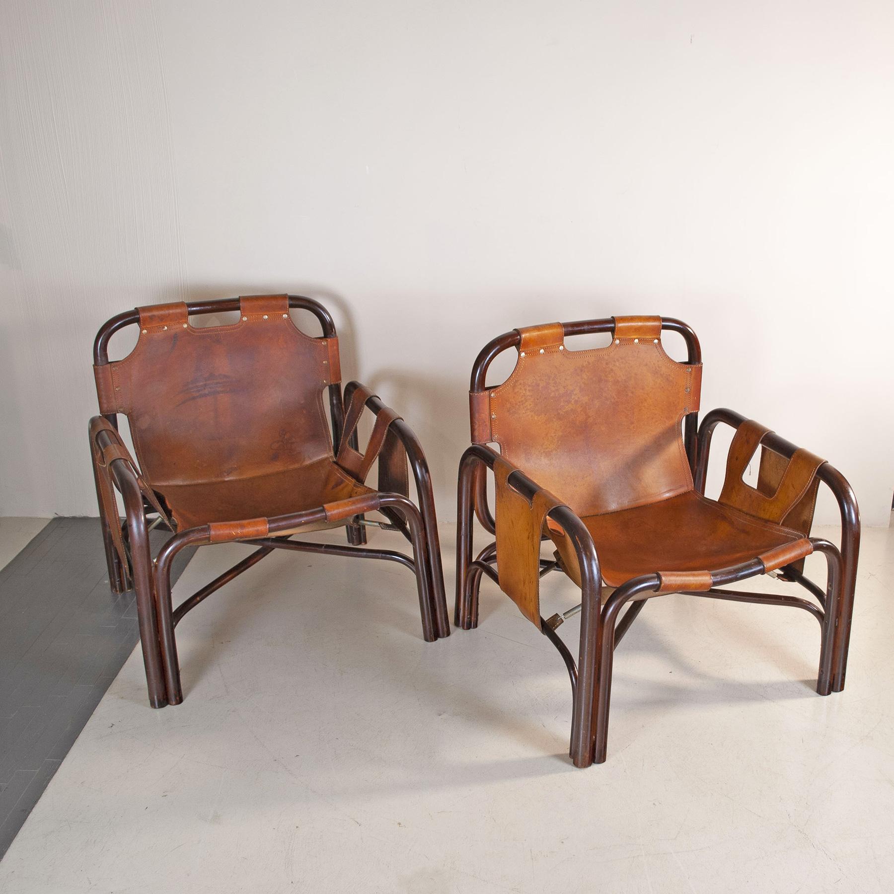 Tito Agnoli set of two bamboo cane armchairs 1960s For Sale 4