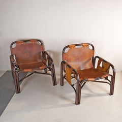 Tito Agnoli set of two bamboo cane armchairs 1960s
