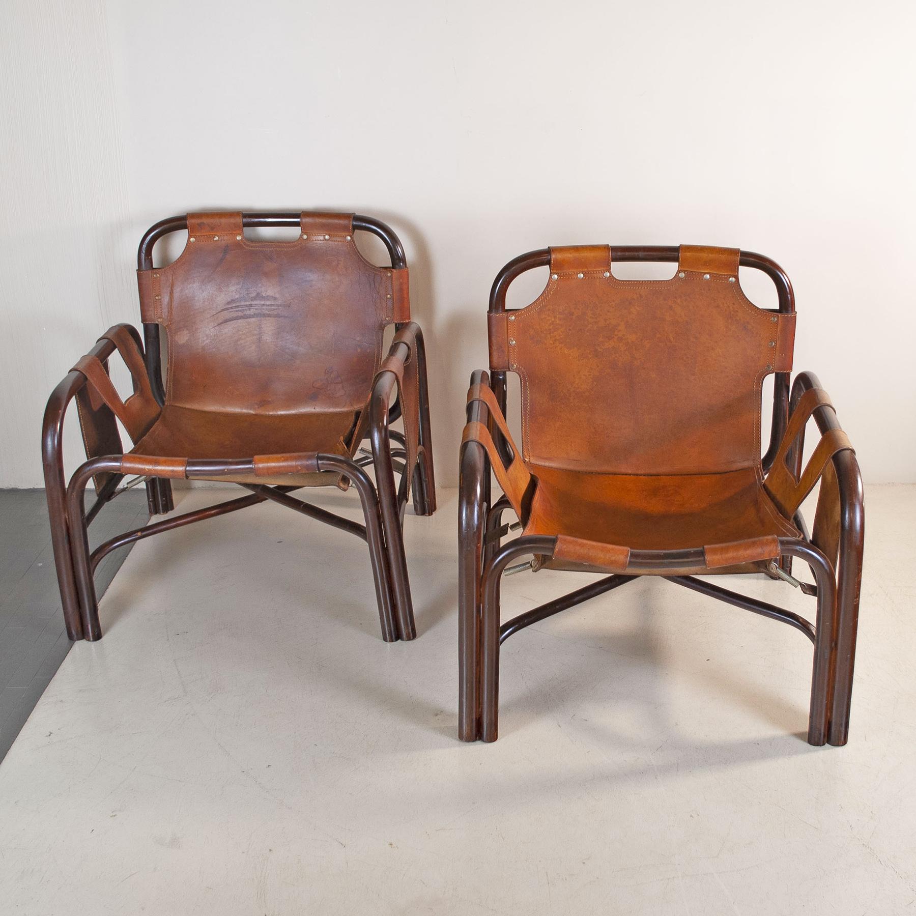 Mid-Century Modern Tito Agnoli ensemble de deux fauteuils en bambou 1960 en vente