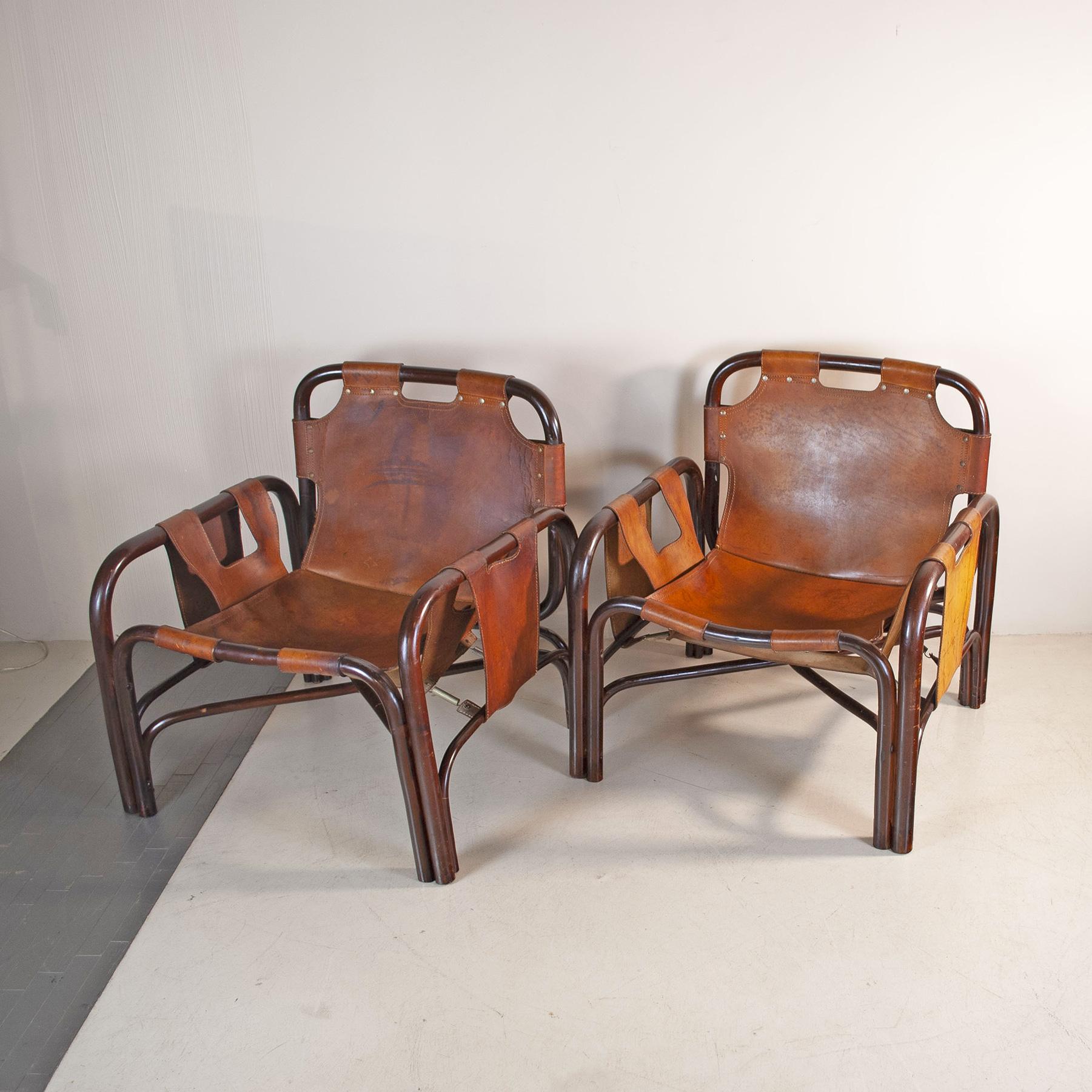 Tito Agnoli set of two bamboo cane armchairs 1960s In Good Condition For Sale In bari, IT