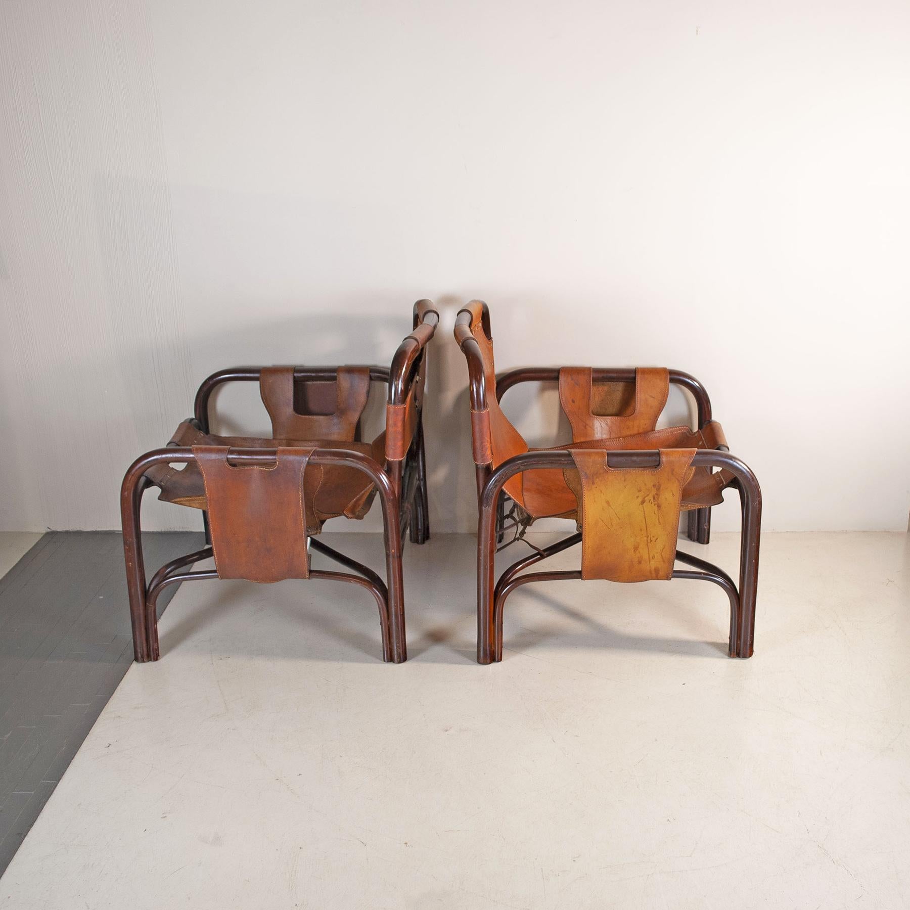 Mid-20th Century Tito Agnoli set of two bamboo cane armchairs 1960s For Sale