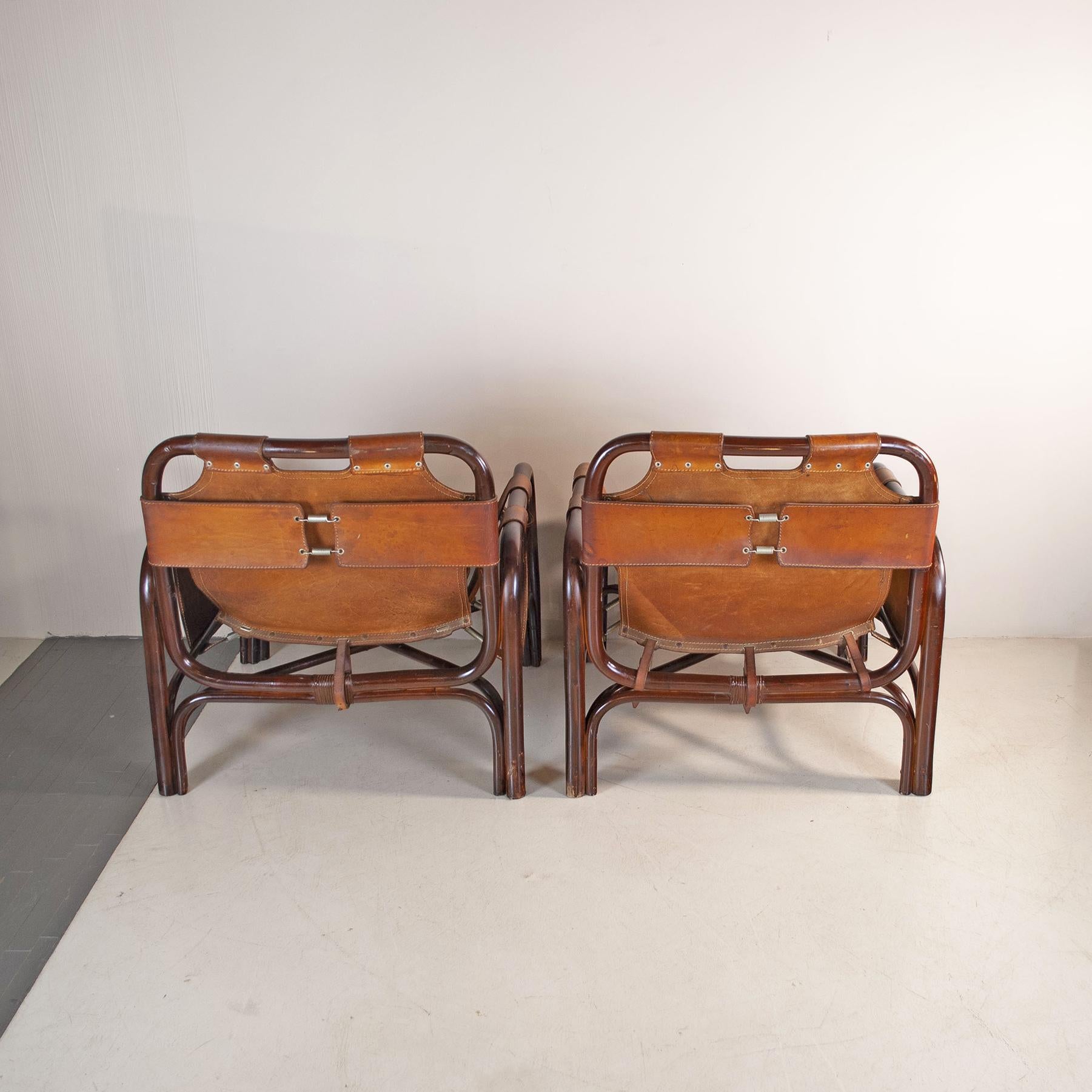 Tito Agnoli set of two bamboo cane armchairs 1960s For Sale 1