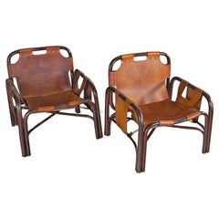 Retro Tito Agnoli set of two bamboo cane armchairs 1960s