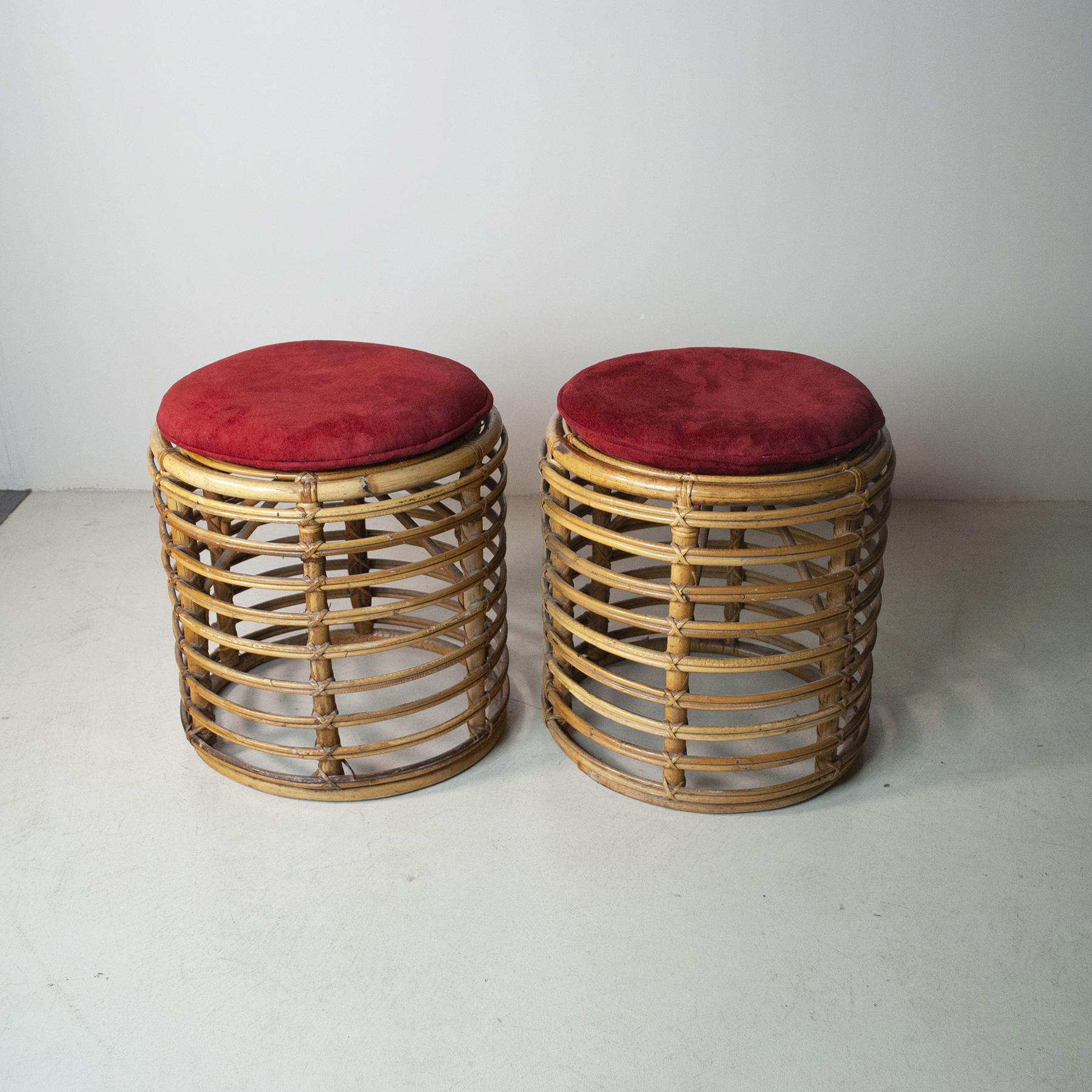 Mid-Century Modern Tito Agnoli set of two bamboo stools 1960s For Sale