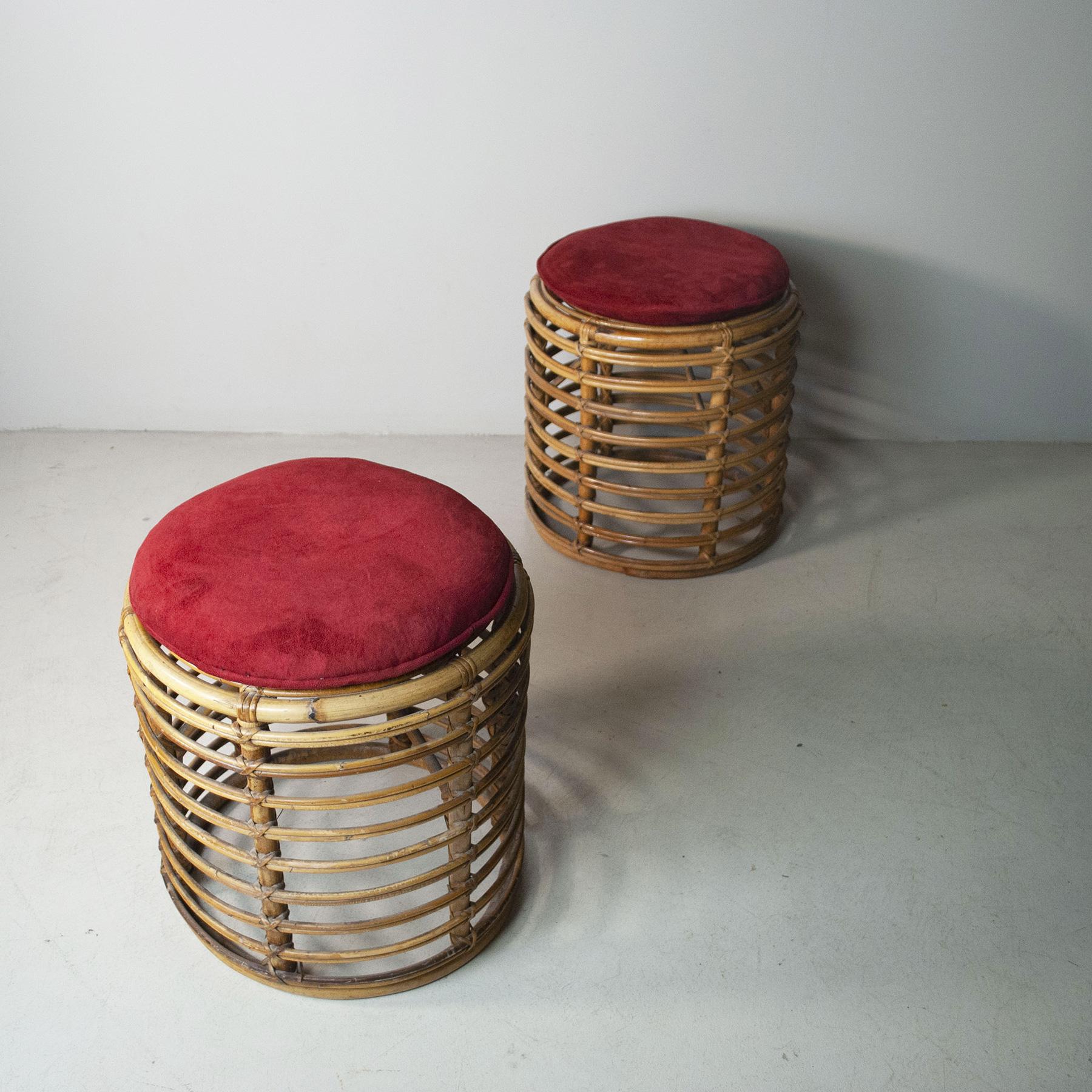 Italian Tito Agnoli set of two bamboo stools 1960s For Sale