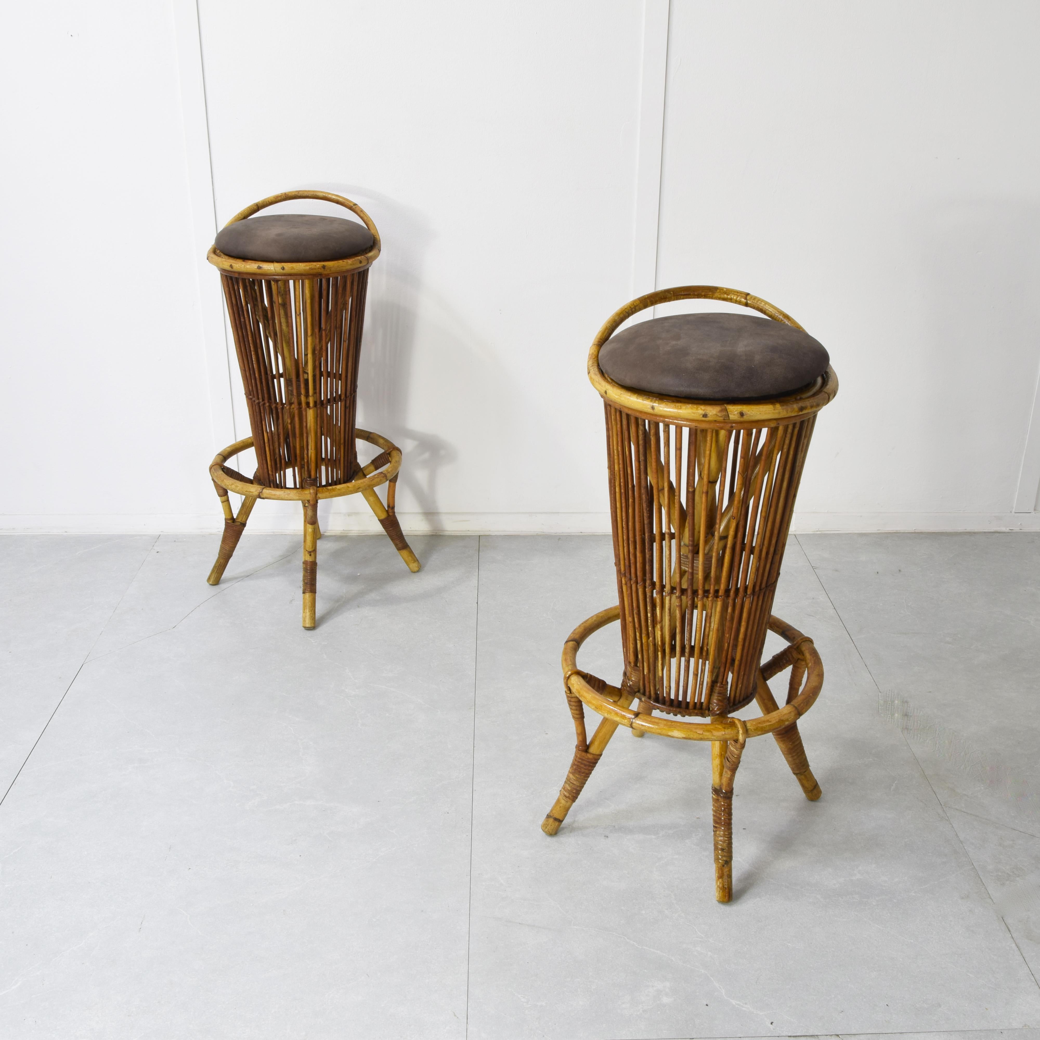 Tito Agnoli set de dos taburetes de bambú 1960s Italian en venta