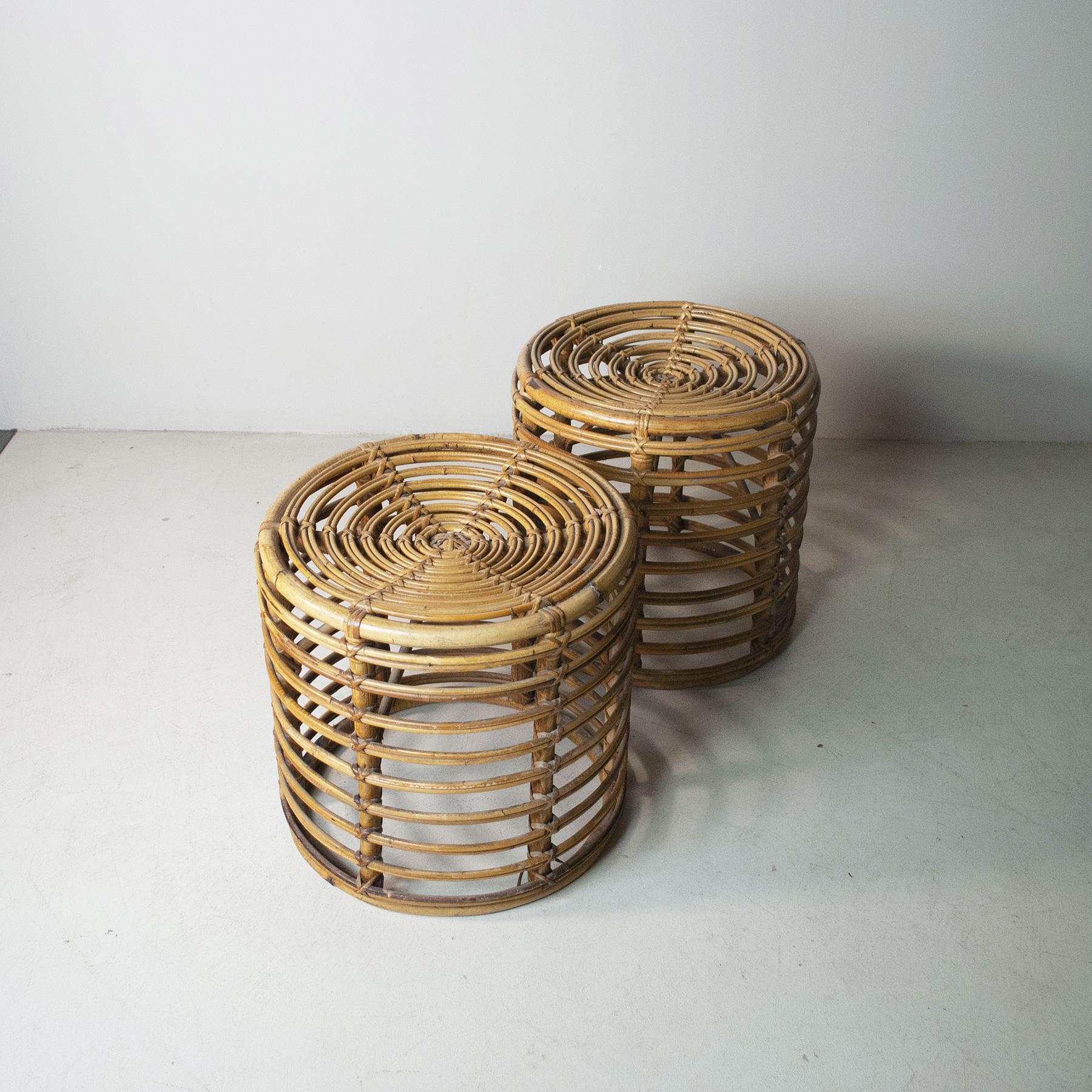 Tito Agnoli set of two bamboo stools 1960s In Good Condition For Sale In bari, IT