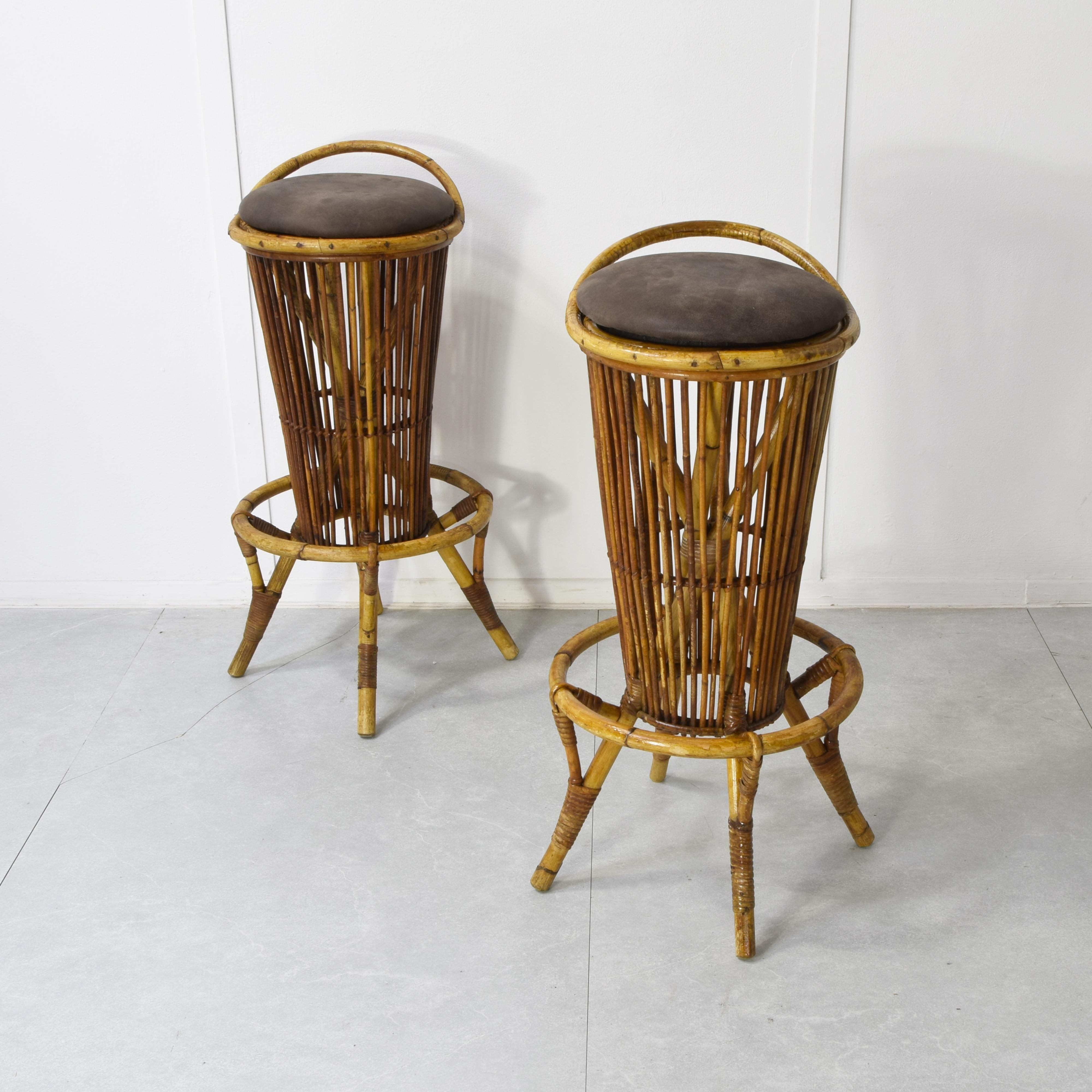 Tito Agnoli set de dos taburetes de bambú 1960s en Bueno estado para la venta en bari, IT