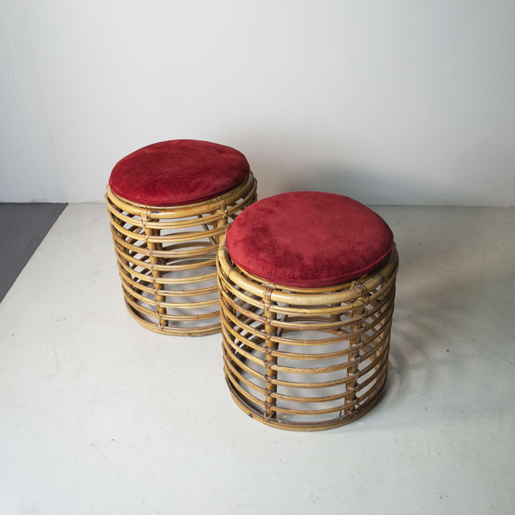 Mid-20th Century Tito Agnoli set of two bamboo stools 1960s For Sale