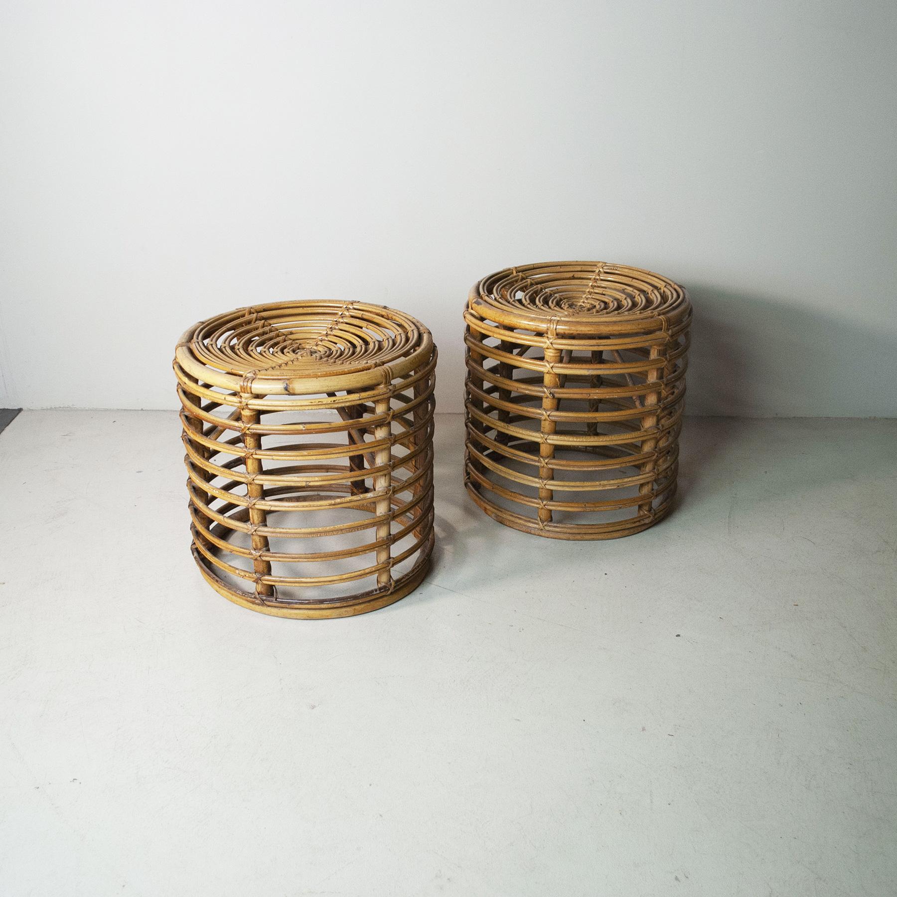 Bamboo Tito Agnoli set of two bamboo stools 1960s For Sale