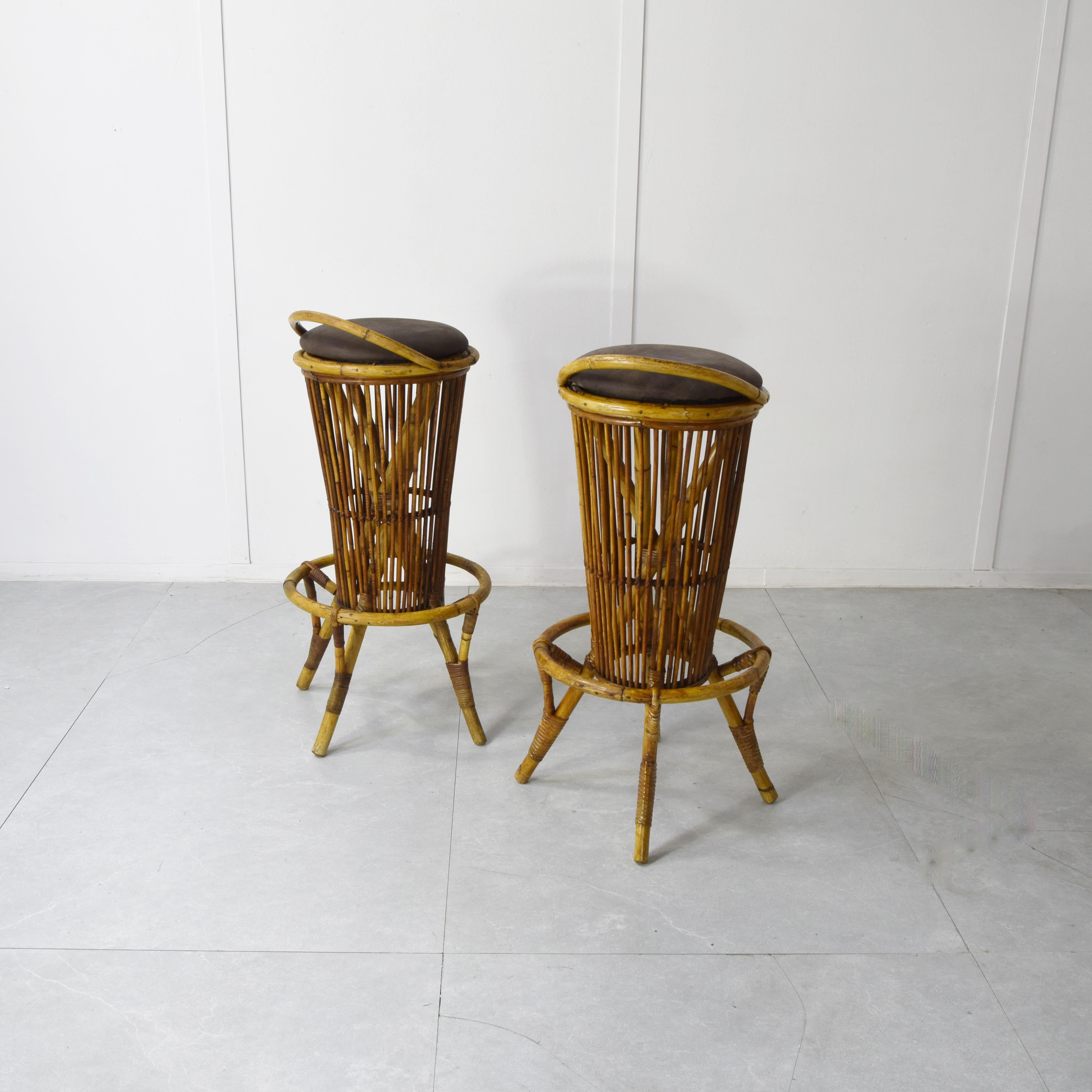 Tito Agnoli set de dos taburetes de bambú 1960s en venta 1