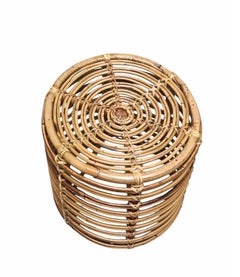 Tito Agnoli Cylindrical Rattan Stool or Small Table, Italy 1960s