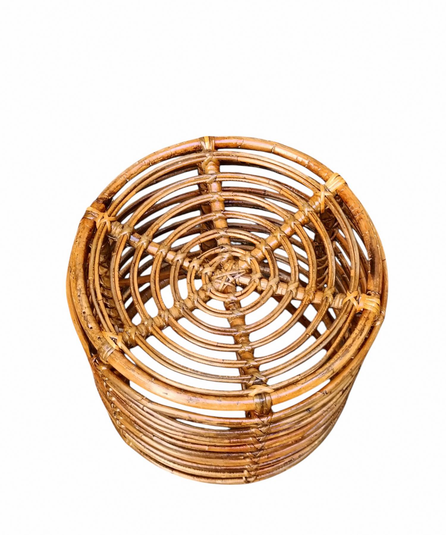 Italian Tito Agnoli Cylindrical Rattan Stool or Small Table, Italy 1960s For Sale