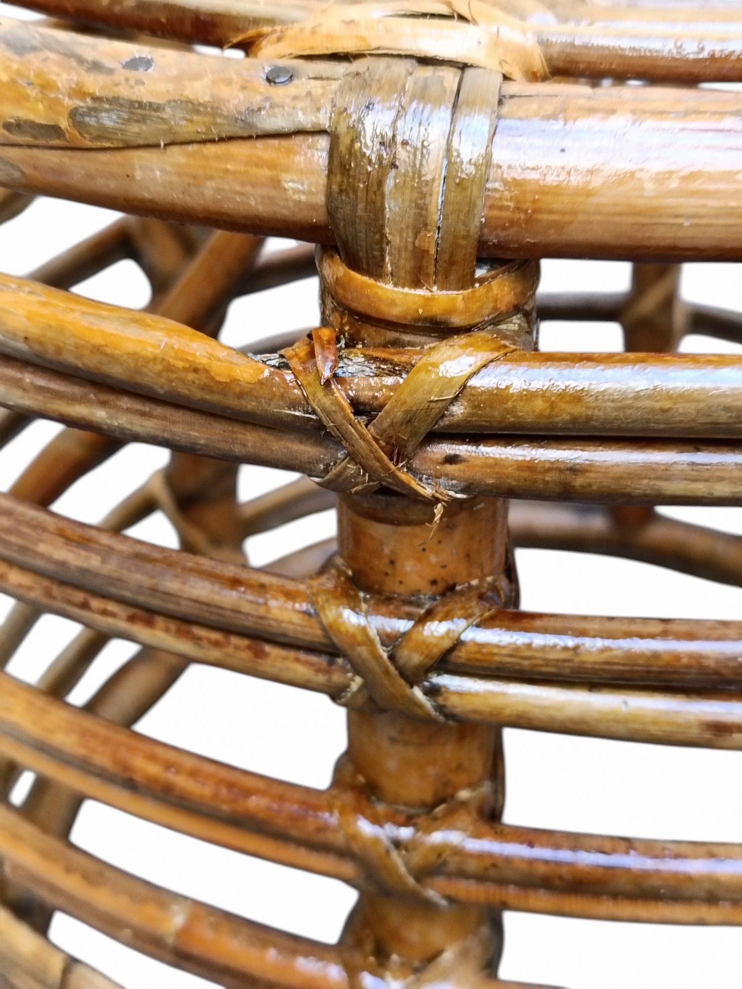 Tito Agnoli Cylindrical Rattan Stool or Small Table, Italy 1960s For Sale 1