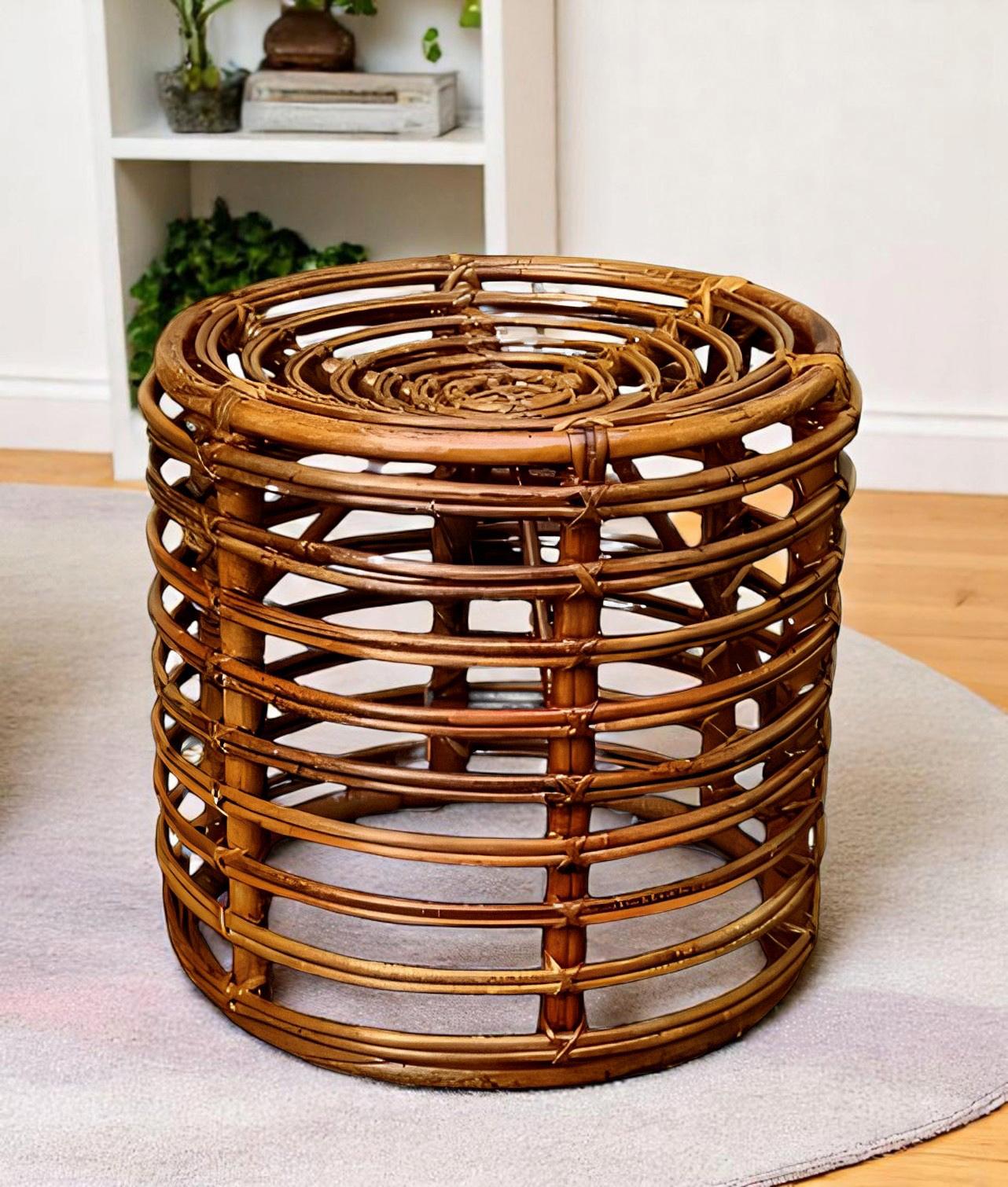 Tito Agnoli Cylindrical Rattan Stool or Small Table, Italy 1960s For Sale 2