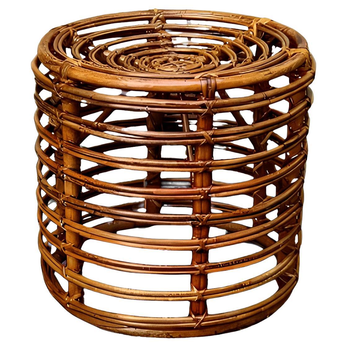 Tito Agnoli Cylindrical Rattan Stool or Small Table, Italy 1960s