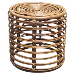Tito Agnoli Cylindrical Rattan Stool or Small Table, Italy 1960s