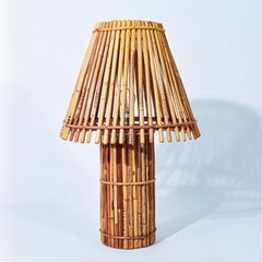 Tito Agnoli style. French Riviera cane table lamp, France, 1960s