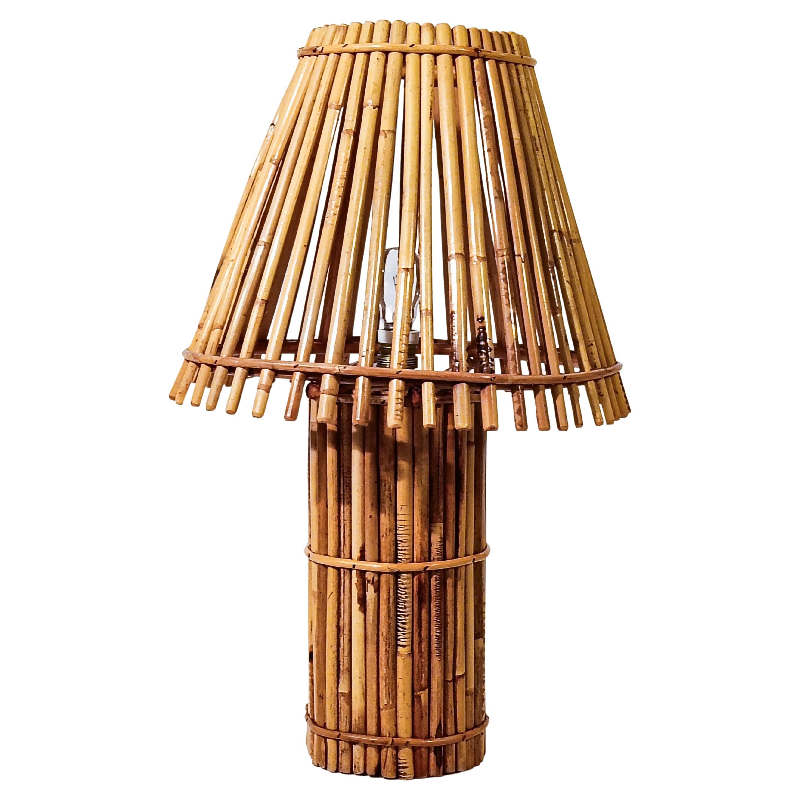 Tito Agnoli style. French Riviera cane table lamp, France, 1960s