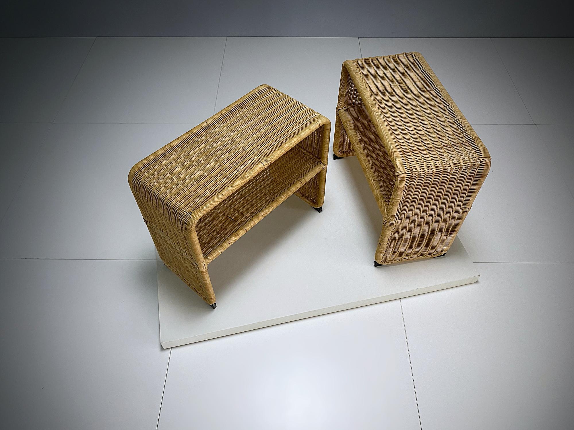Swedish Tito Agnoli Style Rattan Nightstands, Coffee and Side Tables, 1970s, Sweden