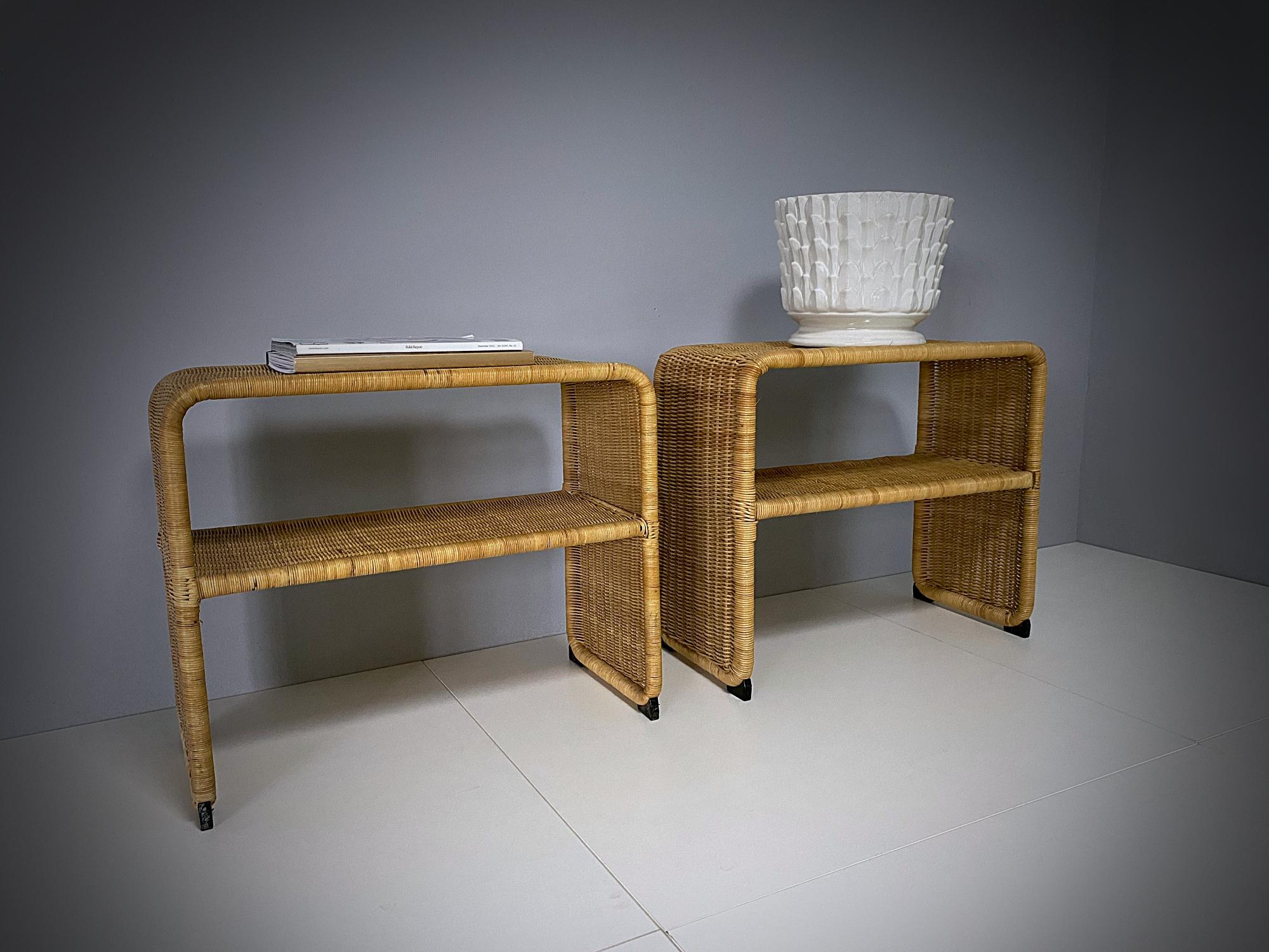 Metalwork Tito Agnoli Style Rattan Nightstands, Coffee and Side Tables, 1970s, Sweden