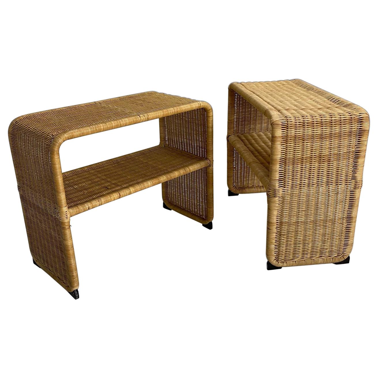 Tito Agnoli Style Rattan Nightstands, Coffee and Side Tables, 1970s, Sweden
