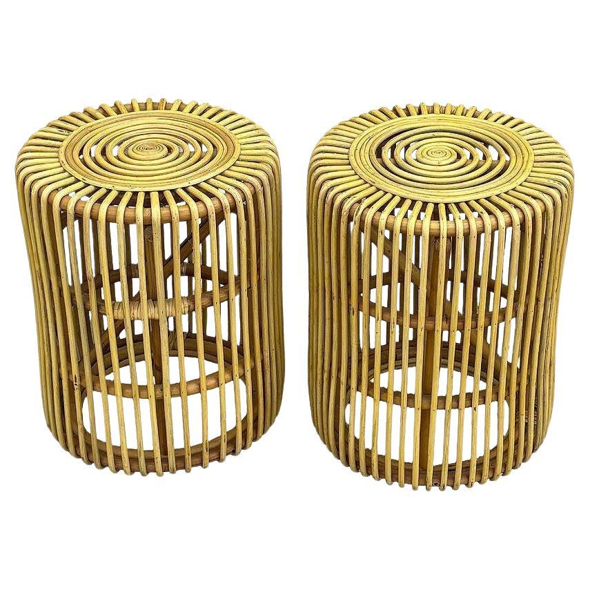Sgabello moderno in rattan a spirale Tito Agnoli, coppia