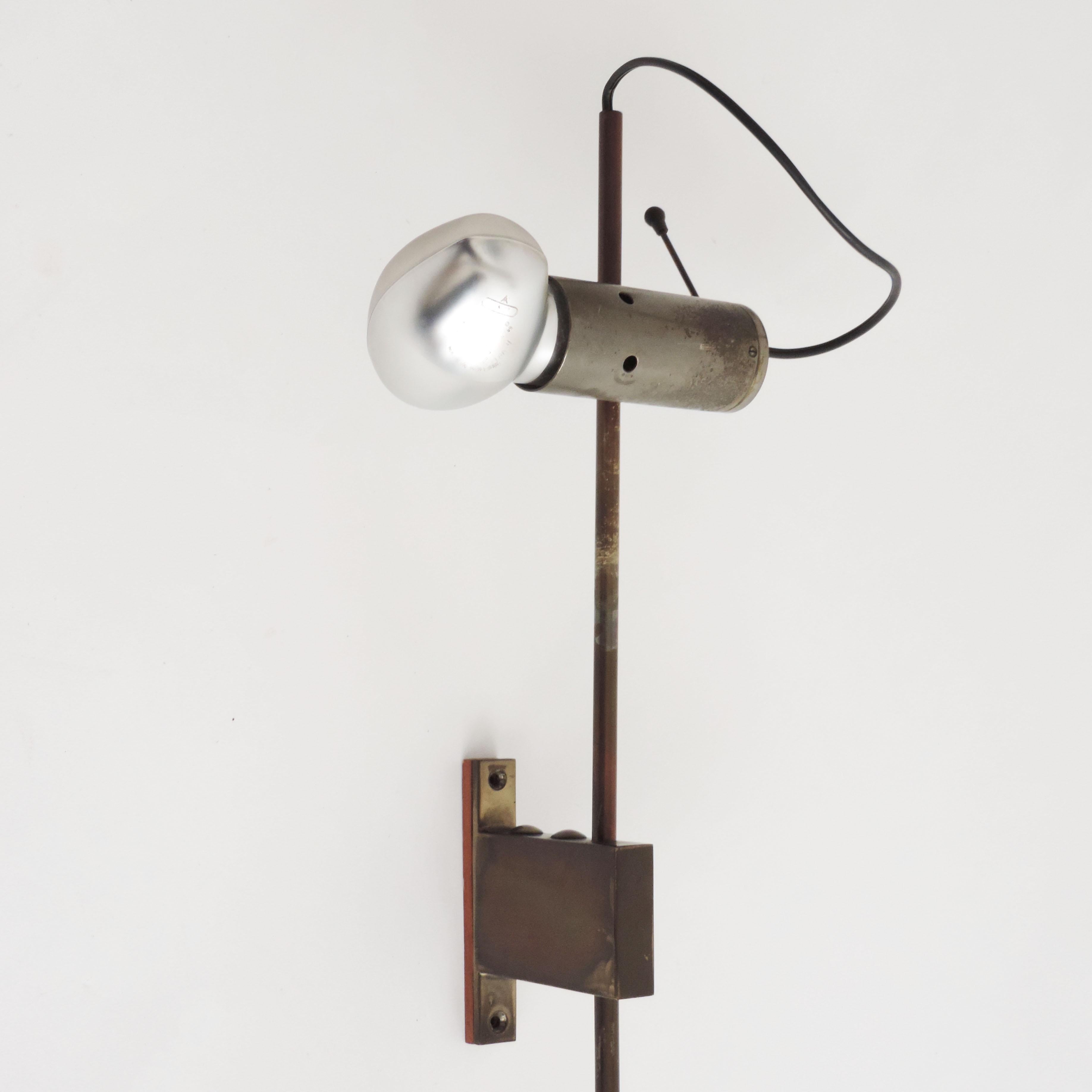 Nickel Tito Agnoli Two Light Wall Lamp for Oluce, Italy, 1950s