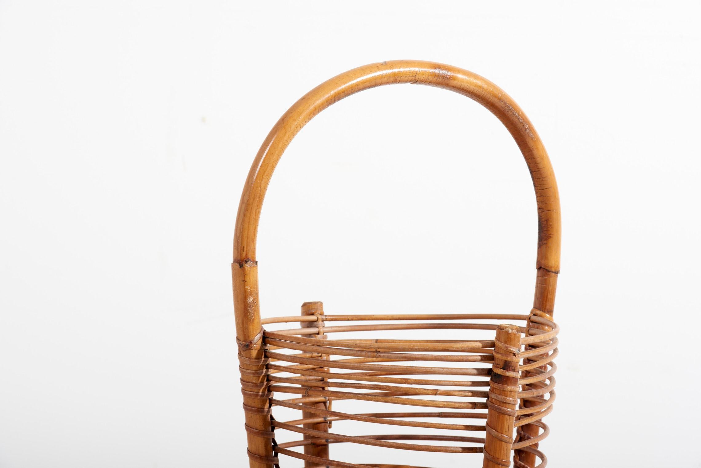 Mid-Century Modern Tito Agnoli Umbrella Stand in Rattan for Bonacina, Italy, 1950s