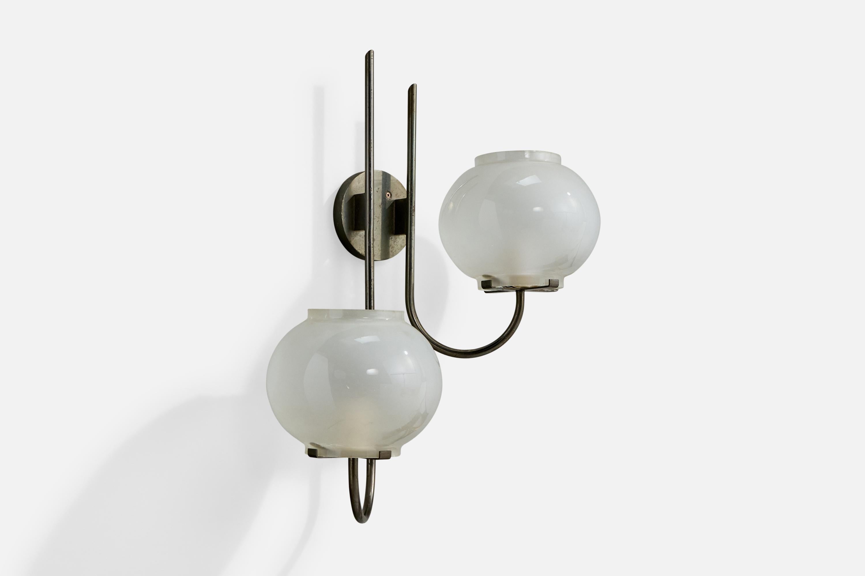Mid-Century Modern Tito Agnoli, Wall Light, Metal, Glass, Italy, 1961 For Sale