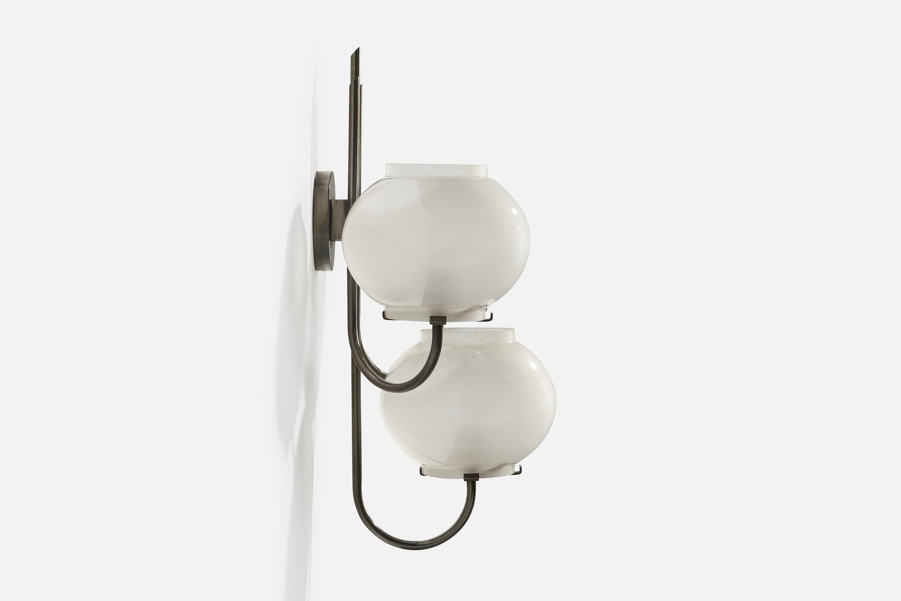 Italian Tito Agnoli, Wall Light, Metal, Glass, Italy, 1961 For Sale