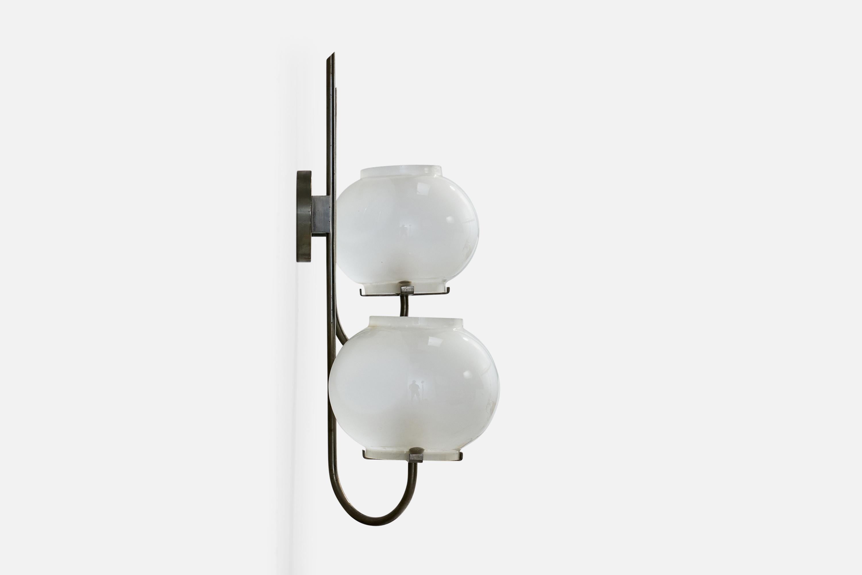 Italian Tito Agnoli, Wall Light, Metal, Glass, Italy, 1961 For Sale