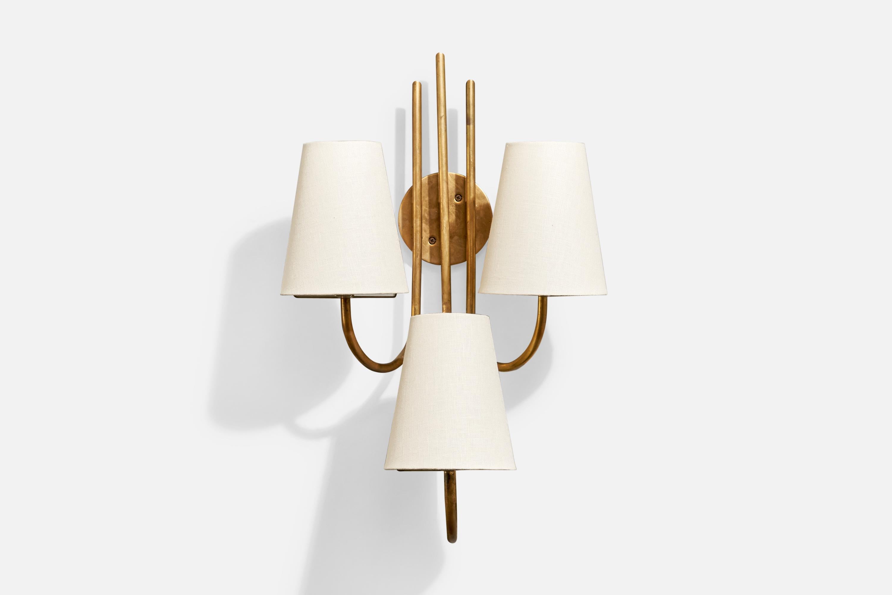 Italian Tito Agnoli, Wall Lights, Brass, Fabric, Italy, 1961