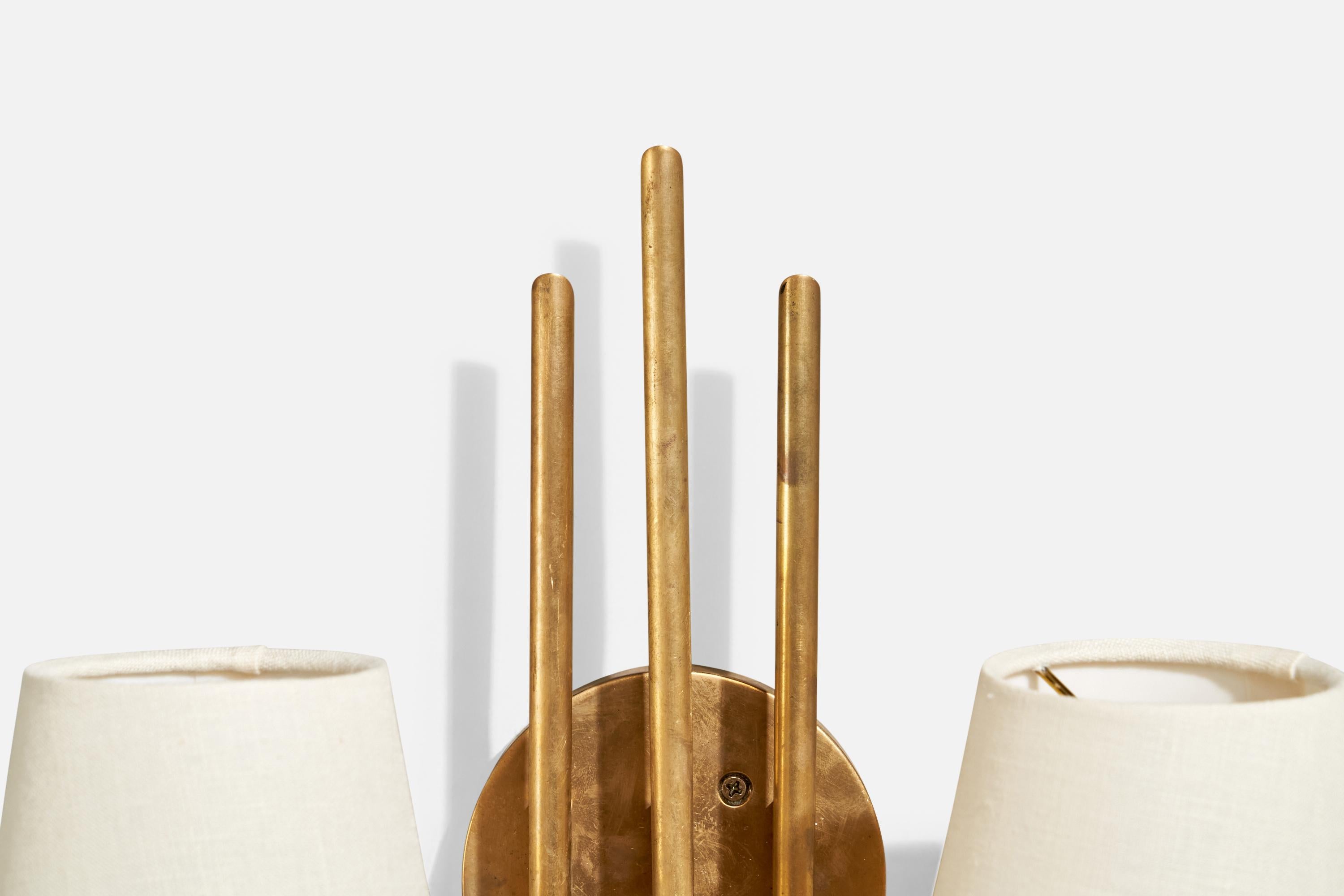 Mid-20th Century Tito Agnoli, Wall Lights, Brass, Fabric, Italy, 1961