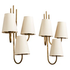 Tito Agnoli, Wall Lights, Brass, Fabric, Italy, 1961