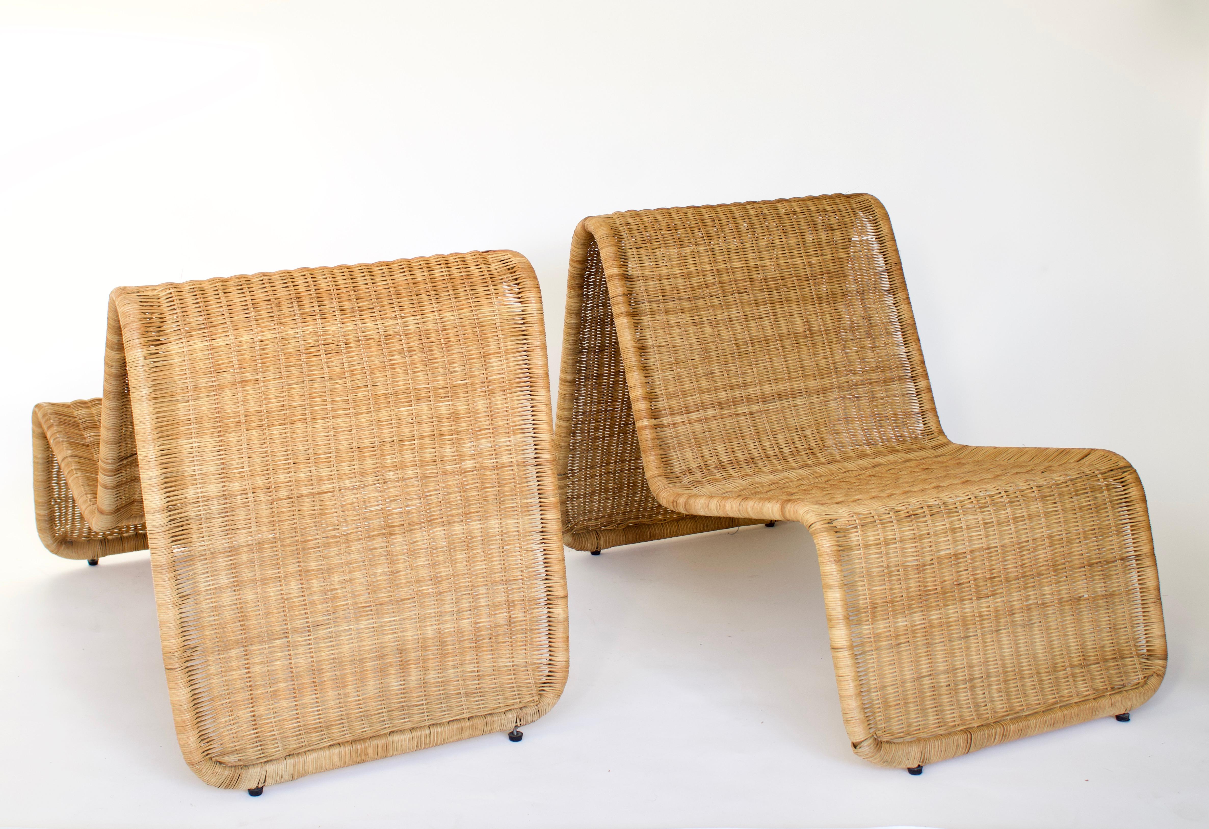Mid-Century Modern Tito Agnoli Wicker or Rattan Sculptural Italian Lounge Chairs 